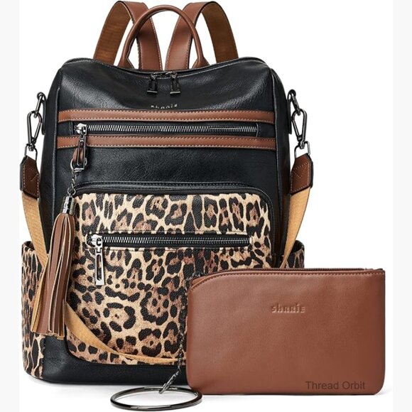 Faux Leather Convertible Backpack Purse, 9-Liter Daypack with Luggage Strap